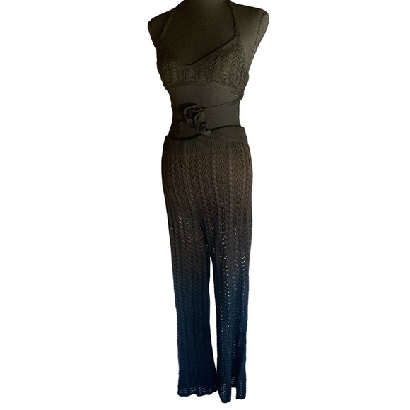 Crochet 2 pc Set Black Top & Stretchy Wide Leg Crochet Pants … - Picture 15 of 16